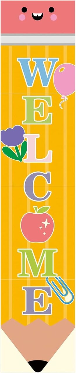 Pencil Welcome Banner Pencils Vertical Back To School Backdrop Sign,7.87 x 39.37 Inch